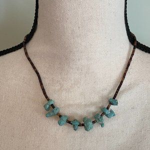 Vintage Navajo Handmade Turquoise Chunk & Brown Heishi Shell Beads necklace
